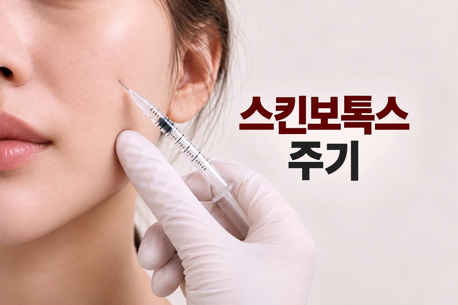 여성의 볼 피부에 주사하는 장면과 스킨보톡스 주기를 알려주는 컨텐츠 썸네일