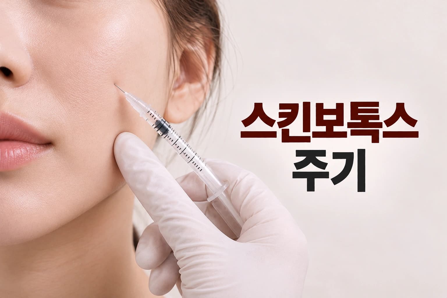 여성의 볼 피부에 주사하는 장면과 스킨보톡스 주기를 알려주는 컨텐츠 썸네일