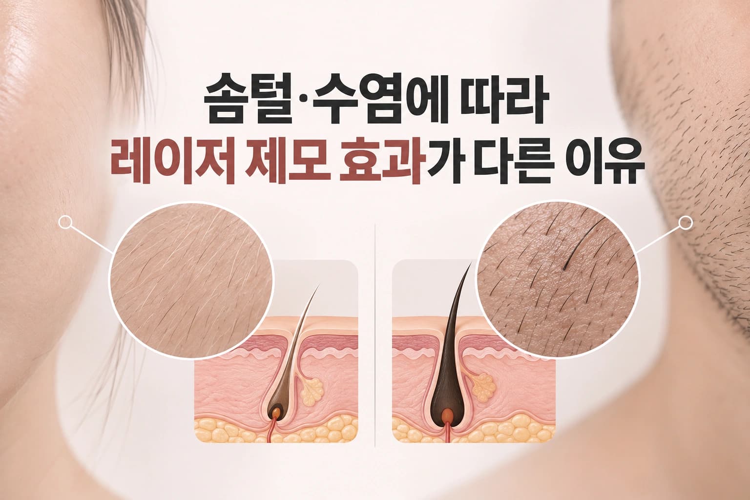 솜털과 수염에 따라 레이저 제모 효과가 달라지는 이유를 설명